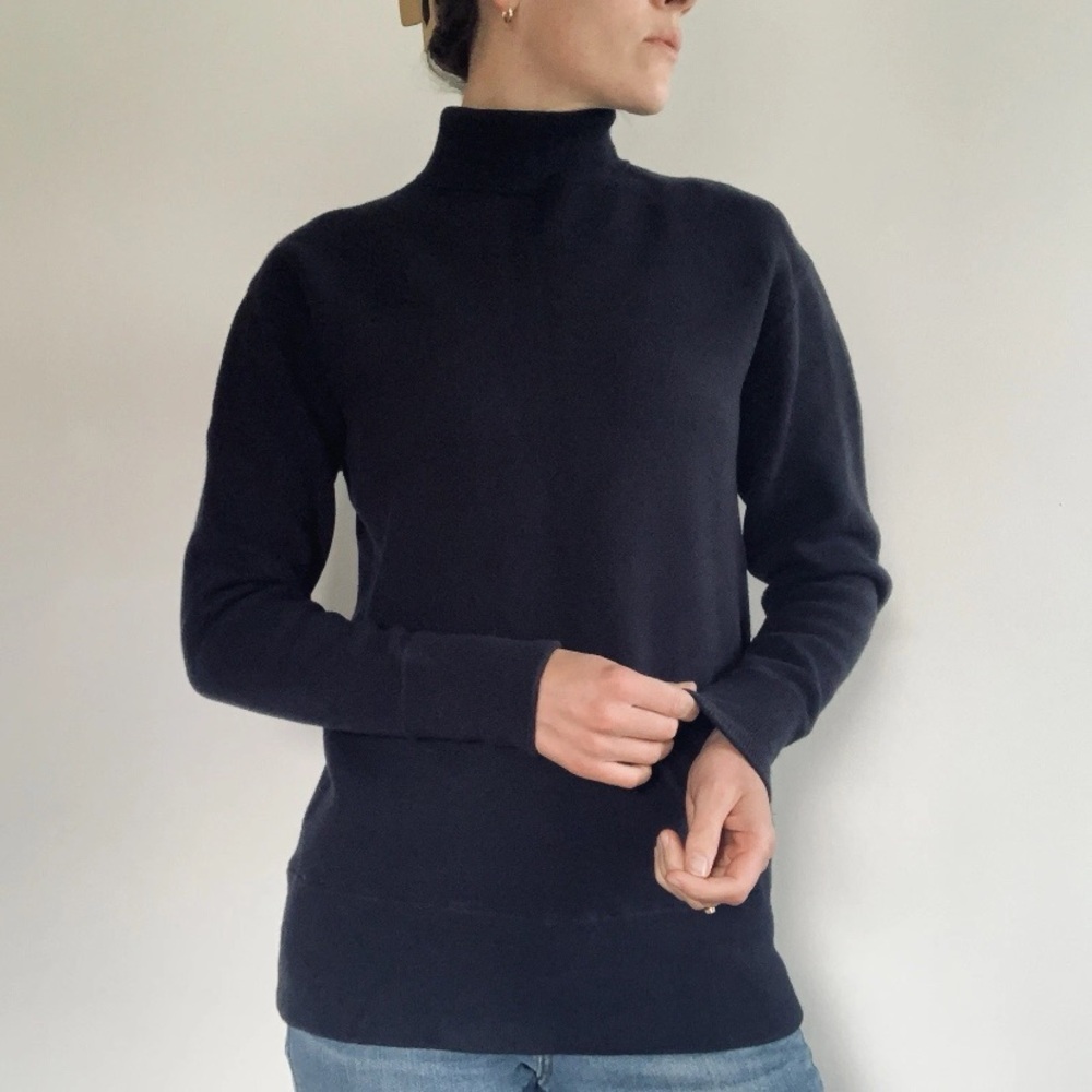COS Black Cotton & Wool Turtleneck Thick Knit Base Layer Minimalist Size XS